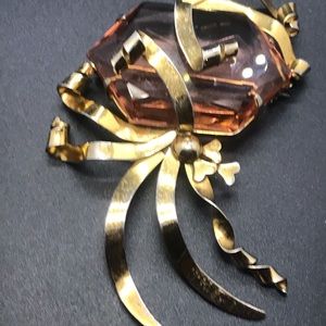 Sterling Silver Large Pink Stone Brooch